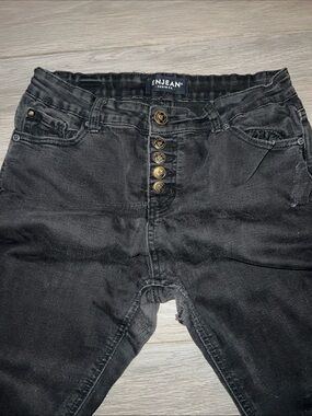 ENJEAN Black High-Waist Button-Fly Jeans
